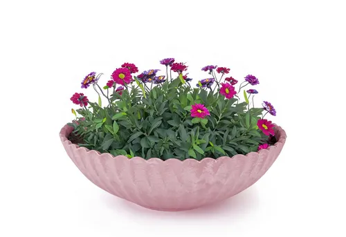 matches21 HOME & HOBBY Blumentopf Runde Pflanz-Schale gewellt für draussen alt-rosa marmoriert 22 cm (1 St), Wetterfeste Blumen-Schale als moderne Outdoor Gartendeko Grabschmuck