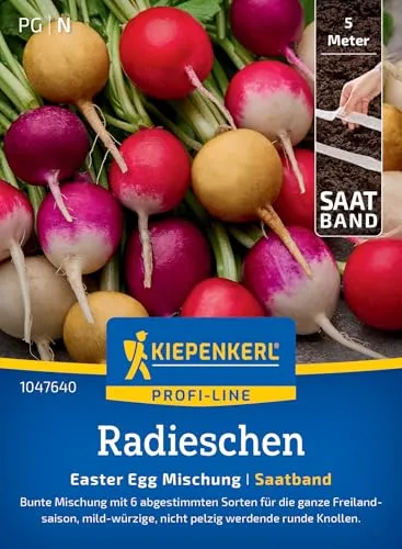 Kiepenkerl Profi-Line Radieschensamen-Saatband Easter Egg Mischung 1047640 - Bunte Radieschen Kombination für Topf & Hochbeet, 6 Sorten für vielseitigen Genuss