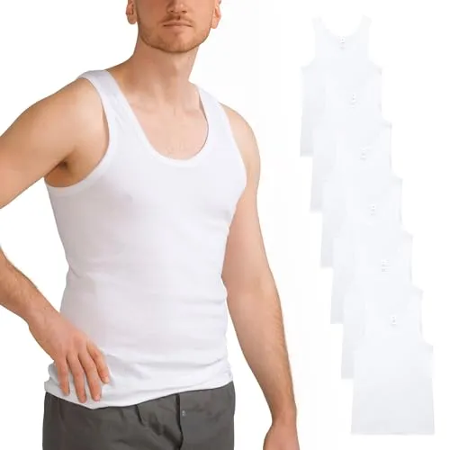 MT 6er Pack Herren Unterhemd FEINRIPP Classic Tank Top Weiss Größe XXL