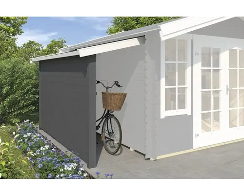 Schleppdach Outdoor Life 90 x 280 cm - Carbonschwarz - Gartenhäuser, stilvolles Holzschleppdach mit praktischer Seitenwand für optimalen Wetterschutz und zusätzlichen Stauraum.