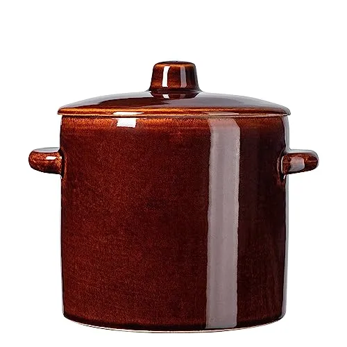 KADAX Steinzeugtopf, Keramiktopf mit Seitengriffen und Deckel, Spülmaschinenfester Steinguttopf, handgemachter Gärtopf aus Keramik, Einlegtopf für Gurken (1,5L)