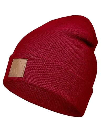 Occulto Leatherpatch Winter Mütze Beanie Bordeaux Rot