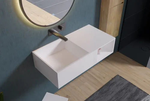 Bernstein Waschbecken PB2037 - Mineralguss, 80 x 40 x 20 cm - Waschbecken aus hochwertigem Mineralguss, elegant in Weiß und ideal für moderne Badezimmer.