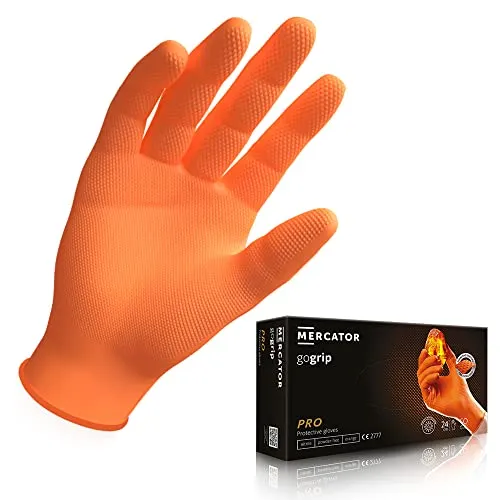 MERCATOR MEDICAL GoGRIP+ Nitrilhandschuhe, puderfrei, latexfrei, Diamanttextur in orange 1x 50 Stück Größe: L