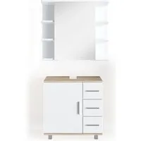 VICCO Badmöbel Set ILIAS in Weiß und Eiche - Badmöbel-Set mit melaminbeschichteter Oberfläche, leicht zu reinigen und bietet viel Stauraum für Ihr Badezimmer.