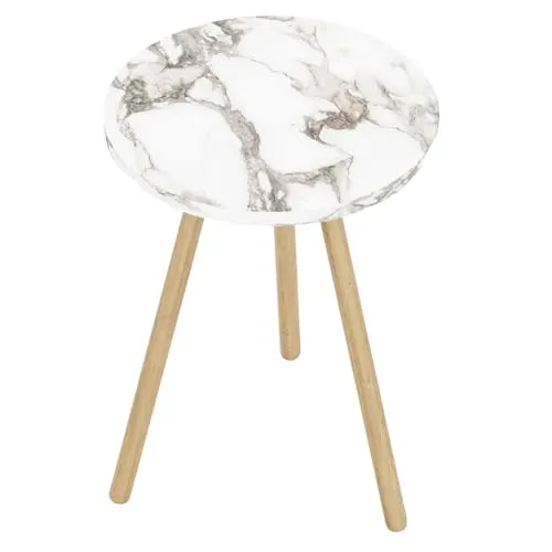 Jungengel Runder Beistelltisch aus Holz, 34 x 34 cm, Höhe 45 cm, für Wohnzimmer, Schlafzimmer, Küche, Esszimmer, Flur, Büro, Gästezimmer, Kinderzimmer (Weiß-Marmor)