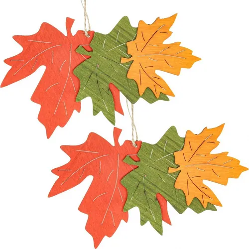 Herbst Deko Anhänger Holz Ahornblätter Laub 22cm 4er Set Fensterdeko Wanddeko,