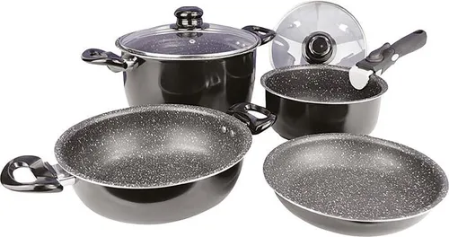 Gimex Black Line Kochtopf-Set, Aluminium, 7-teilig - Kochsets für jeden Herd: Das 7-teilige Aluminium-Set überzeugt durch eine 3-fach Antihaftbeschichtung und ist perfekt für Hobbyköche und Einsteiger.