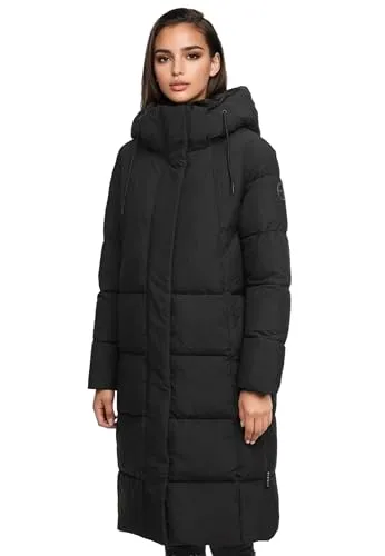 MARIKOO Damen Wintermantel N099 - Schwarz Größe M - Stylischer Wintermantel mit abnehmbarer Kapuze und praktischem Bewegungsschlitz für optimalen Tragekomfort. Hochwertiges Polyester sorgt für angenehme Wärme und Schutz an kalten Tagen.