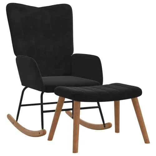 vidaXL Schaukelstuhl mit Hocker aus Samt in Schwarz - Eleganter Sessel mit Hocker, perfekt für dein Wohnzimmer. Genieße den Komfort der Schaumstoff-Polsterung und die Stabilität des Stahlrahmens. Ideal zum Entspannen!
