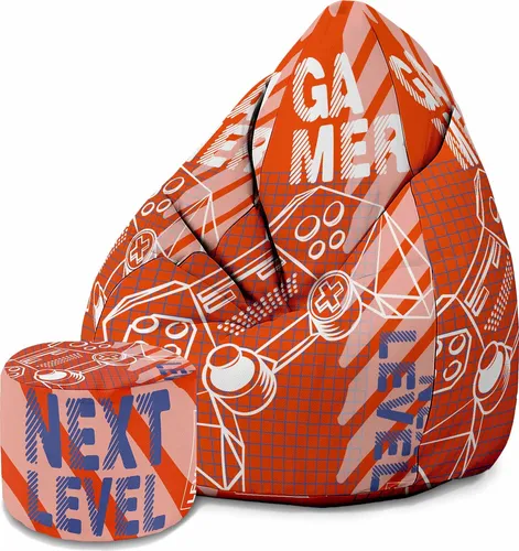 Dreamroots Bean Bag 80x80x120cm Sitzsack mit Lehne und Hocker und Bezug Sitzkissen Boden Chill Sack Bubibag Sitzsack gamer next level