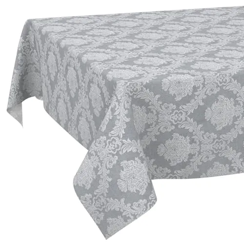 Stoff Tischdecke Textil Tischwäsche Tischtuch Baumwolle Polyester abwaschbar Uni Ornament Damast Jacquard Gewebe waschbar Barock Grau 120x140cm Schnittkante
