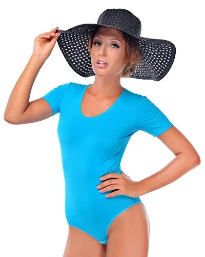 Evoni Damen Body kurzarm l Stringbody aus Baumwolle mit Rundhals l Kurzarmbody für Frauen l Tanga Bodysuit l String Body XXL türkis