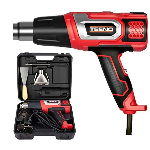 TEENO 2000W HEISSLUFTFÖN mit 9-stufiger Temperaturregulierung - HEAT GUN für Entlacken und mehr - HOT AIR GUN in Rot/Schwarz mit 8 Zubehör