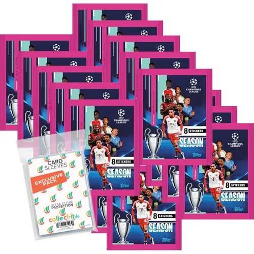 Bundle mit Topps - Champions League 2023/24 - Sammelsticker - 20 Tüten + Exklusive Collect-it Hüllen
