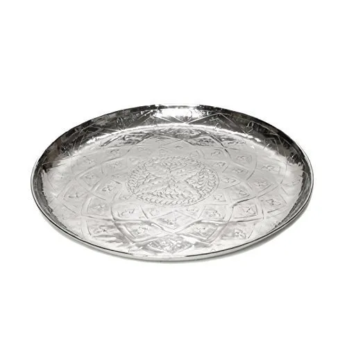 Brillibrum Design Servier-Tablett Rund aus Aluminium - Servierplatten mit orientalischem Muster, 54 cm Durchmesser, dekorativ und vielseitig einsetzbar – ein echter Blickfang für Ihr Zuhause.