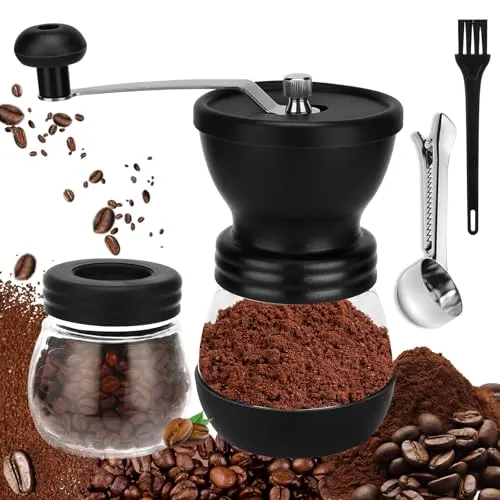 KaffeemüHle Manuell Coffee Grinder Einstellbar Manuelle KaffeemüHlen Tragbar HandkaffeemüHle Griff Aus Edelstahl HandmüHle Kaffee, Kommt Mit 2 Tassen Aus GehäRtetem Glas, Kaffee Handmühle