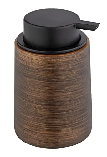 WENKO Seifenspender Mod. Palena, nachfüllbarer Pumpspender aus dem hochwertigen Kunststoff Polyresin mit breitem Pumpkopf für bis zu 250 ml Flüssigseife oder Spülmittel, 10 x 14 x 8,5 cm, Bronze