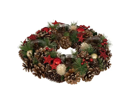 Adventskranz mit 4 Kerzenhalter, Ø 34 cm - Nussknacker Türdekoration, aus getrockneten Blüten, Höhe 8,5 cm - ein festlicher Blickfang für die Adventszeit.