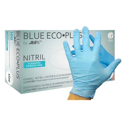 Nitrilhandschuhe Ampri Blue Eco Plus blau S Gr. 7, puderfrei, unsterile Nitrilhandschuhe, 100 Stück/Box 01198-S