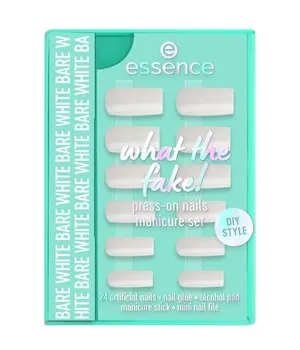 essence what the fake! PRESS-ON NAILS - Bare White Maniküre Set - Nagelpflege Set mit 24 Press-on Nägeln in elegantem Weiß für eine DIY-Maniküre wie im Salon. Inklusive Nagelkleber und Werkzeug für einfache Anwendung und perfekten Tragekomfort.