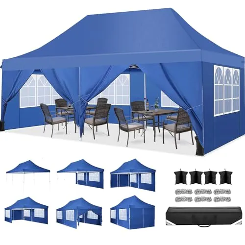 COBIZI Faltpavillon 3x6, Pavillon 3x6m Wasserdicht Stabil Winterfest, Faltbar Partyzelt mit 6 Seitenwänden & 4 Sandsack Pop up Gartenpavillon Anti-UV für Hochzeiten, Freien, Lichtblau