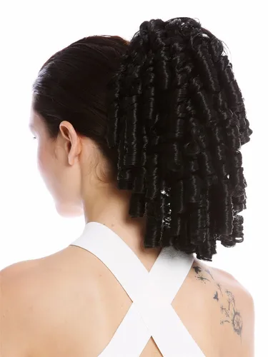 Haarteil Zopf Pferdeschwanz Korkenzieher-Locken gelockt voluminös Schwarz