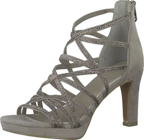 MARCO TOZZI Damen Sandalette Glitzer Kreuzriemen 2-28373-20, Größe:37 EU, Farbe:Grau - Wanderschuhe mit Glitzer-Finish und MT FEELme-Technologie für höchsten Komfort – perfekt für festliche Anlässe oder entspannte Abende.