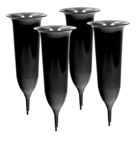 Grabvase mit Erdspieß VonBueren | 4 Stück | schwarz | ca. 25 x 9,8 cm | Friedhofsvase | Grab Blumenvase
