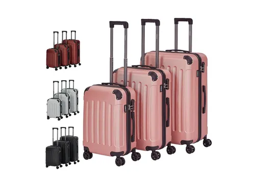 Arebos Koffer Reisekoffer 3er Set Hartschalen Koffer M-L-XL - 3-teiliges Hartschalen Kofferset mit 360° schwenkbaren Rollen für maximale Manövrierfähigkeit und Sicherheit dank integriertem Reißverschluss-Schloss. Ideal für alle Reisen!