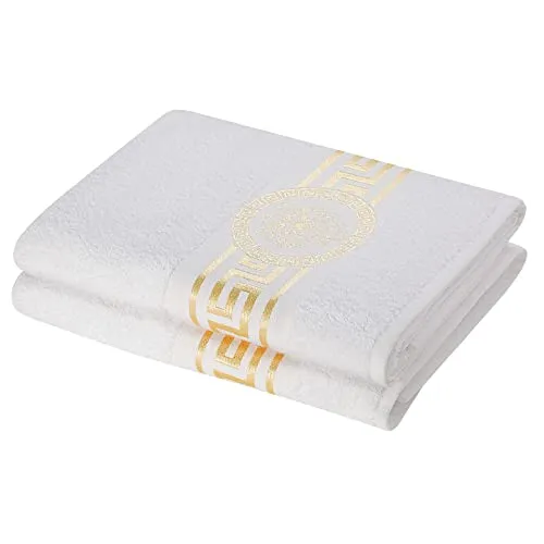 Belle Arti Luxus Handtücher Set mit Löwenkopf Stickerei - 2-teiliges Handtuchset aus 100% Baumwolle, 500 g/m², mit edler Löwenkopf Mäander Stickerei. Ideal für Badezimmer, SPA und Wellness, trocknergeeignet und maschinenwaschbar.