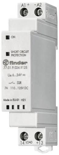 Finder Halbleiterrelais 77.01.9.024.9125 - Leistungsstarkes SSR-Relais - Relais für die Steuerung elektrischer Ventile, mit 7 A Schaltleistung und 60 A Einschaltstrom. Ideal für Motoren und Elektromagneten. Kompakt und langlebig.