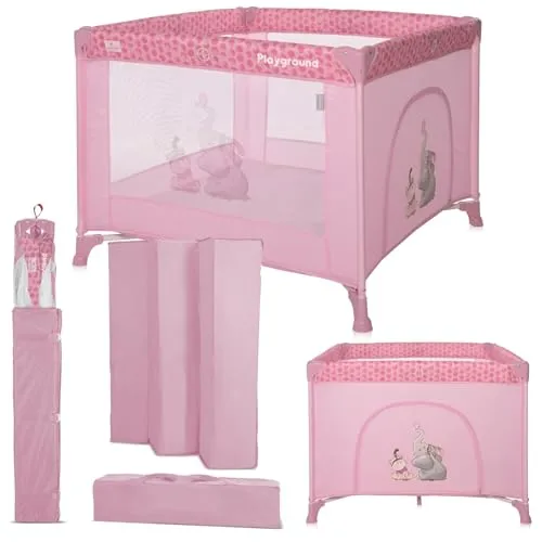 Lorelli Reiselaufstall Playground faltbar mit seitlicher Öffnung - Faltbarer Laufstall für Reisen, inklusive Matratze und Tragetasche. Ideal für sicheren Spielspaß und einfachen Transport, perfekt für unterwegs.