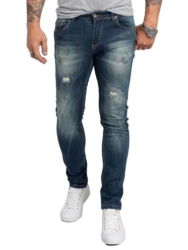 Rock Creek Herren Slim Fit Jeans RC-2145 - Dunkelblau Destroyed - Trendige Slim Fit Jeans für Herren, aus hochwertigem Denim mit Destroyed Look. Bietet hervorragenden Tragekomfort und Bewegungsfreiheit, ideal für Freizeit und Büro.
