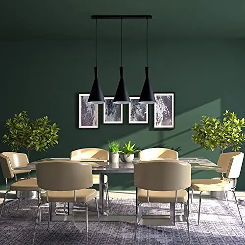 Paco Home Pendelleuchte Küchenlampe Hängend Hängelampe Esszimmer Esstischlampe 1,5m Textilkabel Kürzbar Ø18,5cm E27, Farbe: Schwarz, Lampentyp: 3-flammig