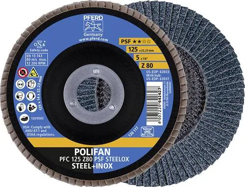 PFERD TOOLS 69398194PFC 125 Z 80 PSF STEELOX Fächerschleifscheibe Durchmesser 125mm Bohrungs-Ø 22.23mm Körnung (num) 80 5St.