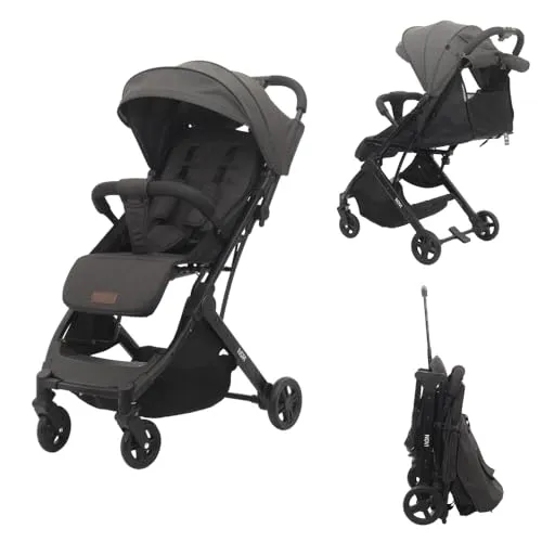 Novi Baby® Travel Go Basic Buggy, Leichter Kinderwagen, kompakter Einhandbuggy, einfach zusammenklappbar, mit verstellbarer Rückenlehne und Ablagekorb, speziell für Flugreise (Schwarz Melange)