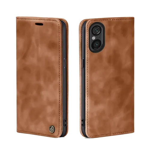 Handy Hülle für Sony Xperia 5 V Klapp Magnet Smartphone Cover Case Braun