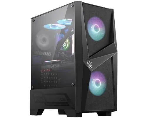 MSI MAG FORGE 100R Mid-Tower ATX Gehäuse - PC-Gehäuse mit optimiertem Airflow, 2x 120mm A-RGB-Lüfter und seitlichem 4mm gehärtetem Glas für eine beeindruckende Optik und hervorragende Kühlung.