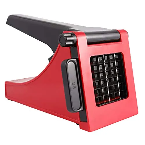 Geedel Pommesschneider, Professioneller Kartoffelschneider mit Edelstahl Klinge, Anti-Rutsch Gemüseschneider Manuell，Pommes Schneider Gerät Perfekt für Kartoffeln, Karotten usw. (Rot)