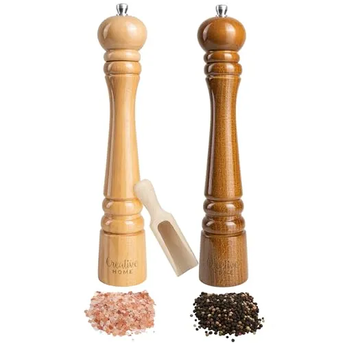 Große Salz-Mühle und Pfeffer-Mühle Set aus Buchenholz 31,5 cm - Küchenhelfer: Hochwertiges Set aus Buchenholz, ideal für die Zubereitung von Gerichten, handgefertigt und im klassischen Stil, perfekt für jeden Tisch.