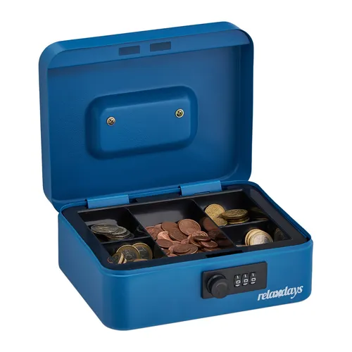 Geldkassette Geldkasse Bargeldbox Handkasse Kassenbox tragbar blau Münzkassette