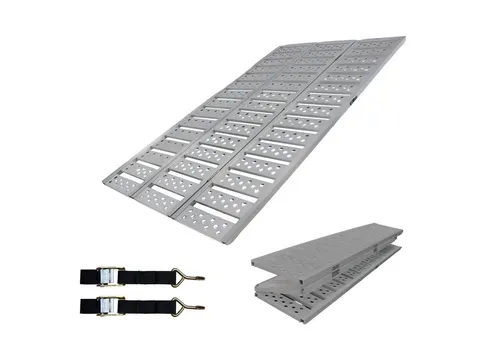 DREIBREIT By TRUTZHOLM 3-Fach Auffahrrampe Klappbar 255cm Grau - Zubehör für Autoanhänger, extra breite Aluminium Auffahrrampe mit 1020 kg Tragkraft, klappbar und platzsparend, ideal für sicheres Verladen von Quads und Motorrädern.