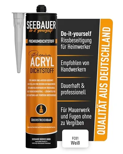 SEEBAUER diy Acryl Dichtstoff Weiß 300 ml - Besonders elastische Dichtmasse - Einfach überstreichbar für Innen- & Außenbereich - Maler-Acryl für Fugen & Risse (1 Stück)