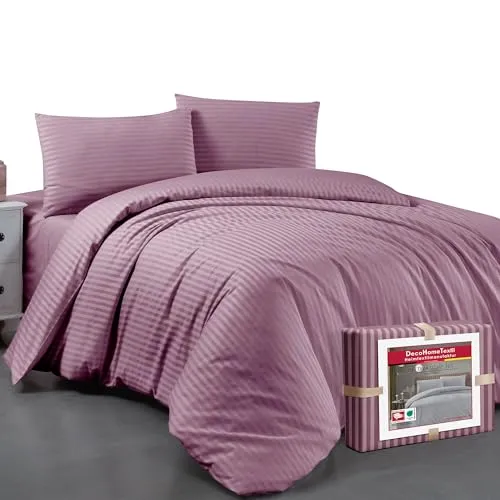 DecoHomeTextil Bettwäsche Set Bettgarnitur mit Reißverschluss Polycotton Streifen Altrosa 1x Bettbezug 200 x 220 cm + 2X Kissenbezüge 80 x 80 cm