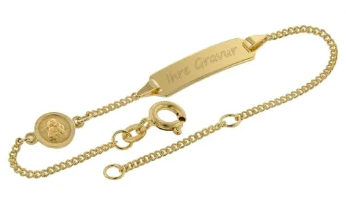 trendor 75493 Gravur-Armband für Kinder Gold 333 - Hochwertiges Kinder-Armband zum Gravieren aus 8-karätigem Gold (333), mit stabiler Flachpanzerkette und Engel-Relief, ideal als persönliches Geschenk.