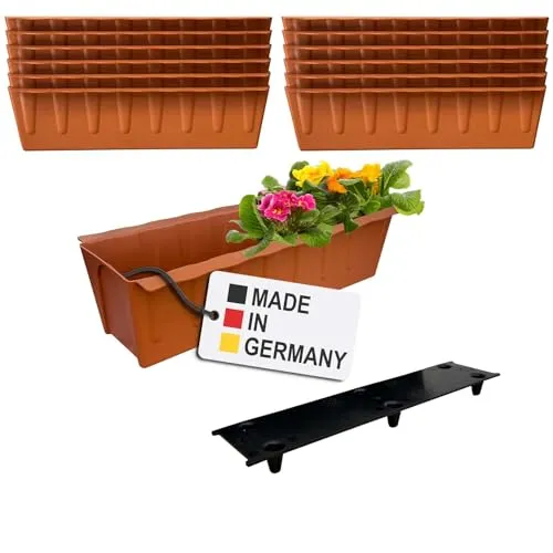 BURI 12 Euro-Paletten Blumenkästen-Einsätze inkl. Bewässerungsmatte | 37,3cm Terrakotta | Pflanzkasten für Europalette Palette | Balkonkasten | Blumentopf | aus stabilen Kunststoff | Made in Germany