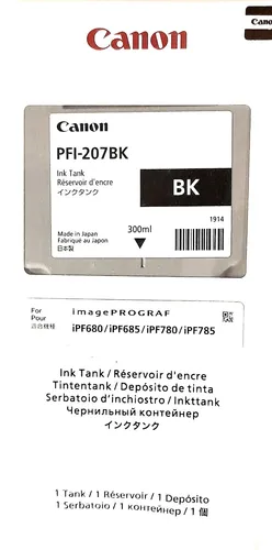Canon PFI-207 BK Tintenpatrone schwarz - Original 300 ml, brillante Druckergebnisse für iPF 680 685 780 785 und professionelle Anwendungen