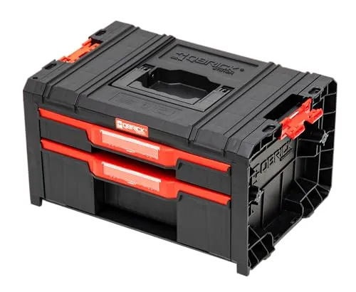 Qbrick System Werkzeugkoffer Werkzeugkasten Leer Werkzeugkiste PRO Drawer 2 Toolbox 2.0 Expert Schwarz Rot 450 x 310 x 244 mm