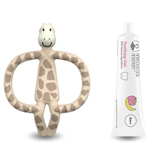 Matchstick Monkey Zahnungs-Set - Beißring + Bio Zahnungsgel Erdbeere-Banane – Natürliche Zahnungshilfe für Babys ab 3 Monaten, Vegan, Tierversuchsfrei, BPA-frei (Gigi Giraffe + Zahnungsgel)
